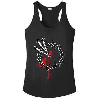 Jesus Crucifixion Crown Of Thorns With 3 Cross Nails Ladies PosiCharge Competitor Racerback Tank