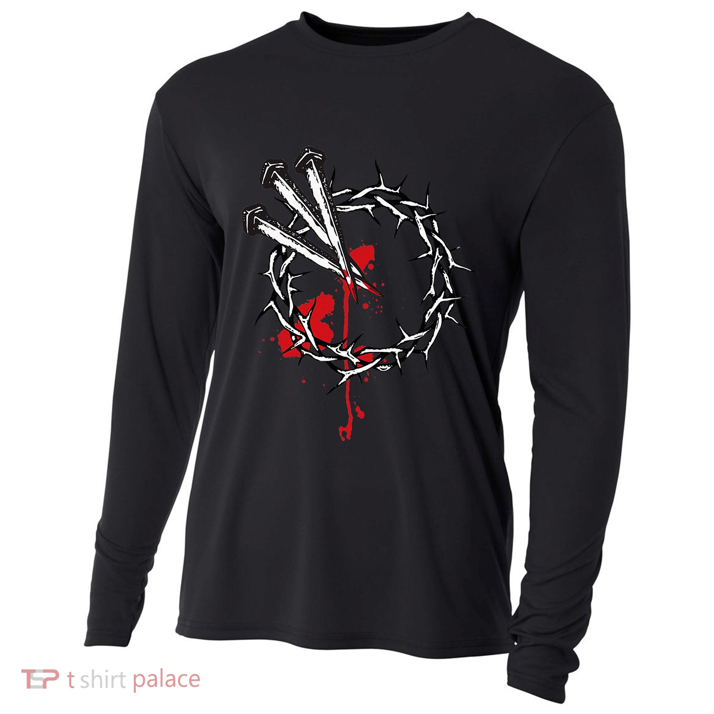 Jesus Crucifixion Crown Of Thorns With 3 Cross Nails Cooling Performance Long Sleeve Crew