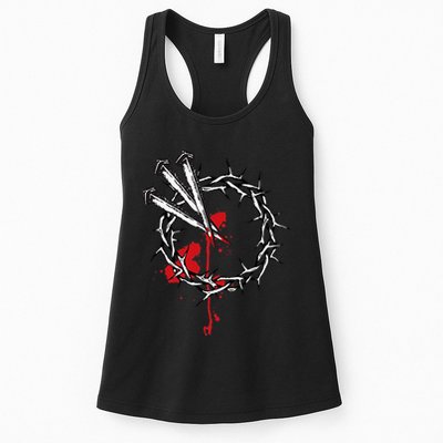 Jesus Crucifixion Crown Of Thorns With 3 Cross Nails Womens Tank Top