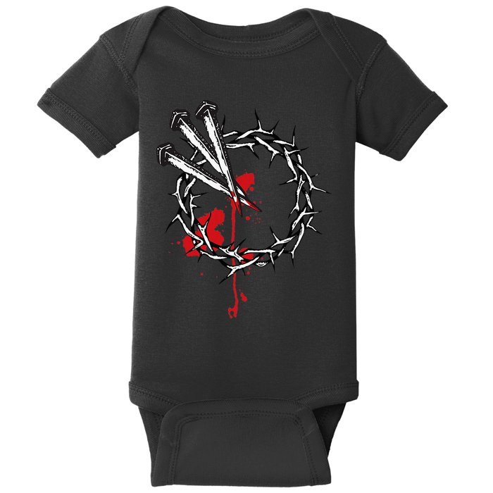 Jesus Crucifixion Crown Of Thorns With 3 Cross Nails Baby Bodysuit