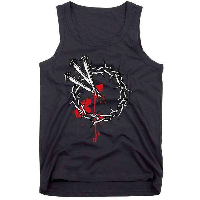 Jesus Crucifixion Crown Of Thorns With 3 Cross Nails Tank Top