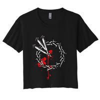 Jesus Crucifixion Crown Of Thorns With 3 Cross Nails Women's Crop Top Tee