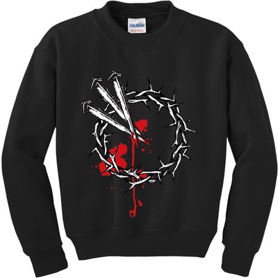 Jesus Crucifixion Crown Of Thorns With 3 Cross Nails Kids Sweatshirt