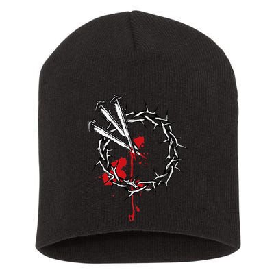 Jesus Crucifixion Crown Of Thorns With 3 Cross Nails Short Acrylic Beanie