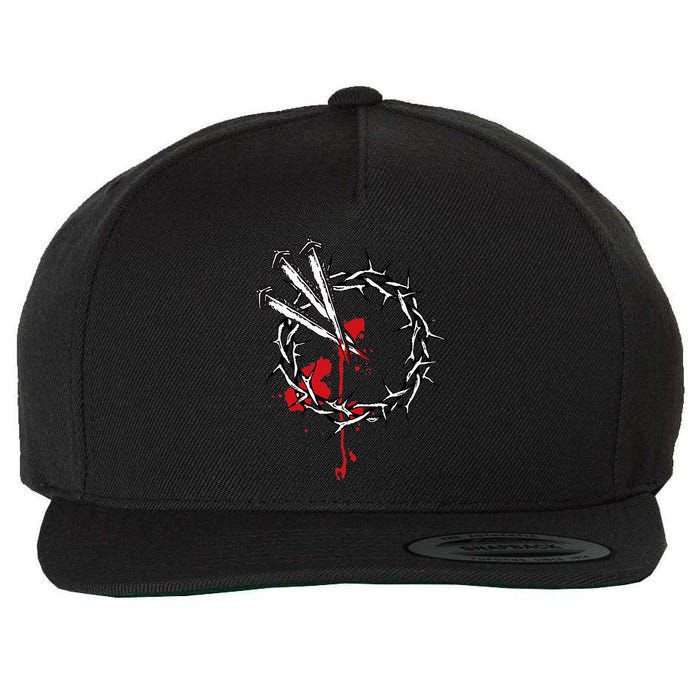 Jesus Crucifixion Crown Of Thorns With 3 Cross Nails Wool Snapback Cap