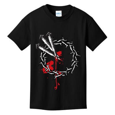 Jesus Crucifixion Crown Of Thorns With 3 Cross Nails Kids T-Shirt