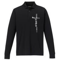 Jesus Christian Cross Art Cursive Inspiring Gift Performance Long Sleeve Polo