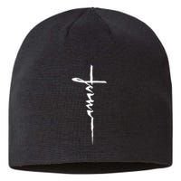 Jesus Christian Cross Art Cursive Inspiring Gift Sustainable Beanie