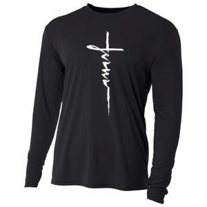 Jesus Christian Cross Art Cursive Inspiring Gift Cooling Performance Long Sleeve Crew