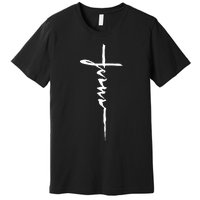 Jesus Christian Cross Art Cursive Inspiring Gift Premium T-Shirt