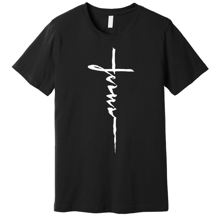 Jesus Christian Cross Art Cursive Inspiring Gift Premium T-Shirt