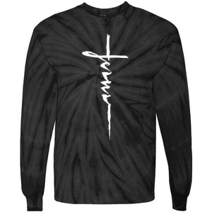 Jesus Christian Cross Art Cursive Inspiring Gift Tie-Dye Long Sleeve Shirt