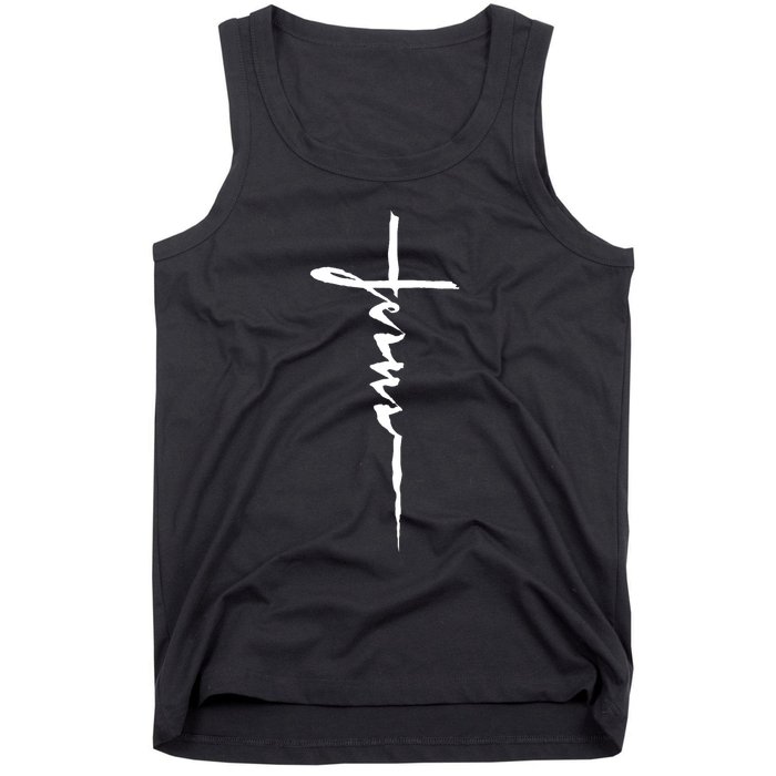 Jesus Christian Cross Art Cursive Inspiring Gift Tank Top