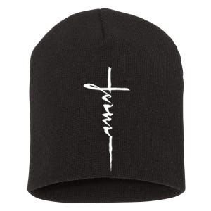 Jesus Christian Cross Art Cursive Inspiring Gift Short Acrylic Beanie