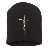 Jesus Christian Cross Art Cursive Inspiring Gift Short Acrylic Beanie