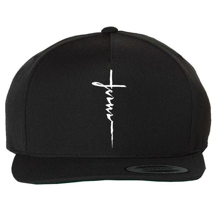 Jesus Christian Cross Art Cursive Inspiring Gift Wool Snapback Cap