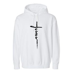 Jesus Christian Cross Art Cursive Inspiring Gift Garment-Dyed Fleece Hoodie