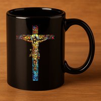 Jesus Cross Christian Stained Glass Christian Art 11oz C Handle Ceramic Mug