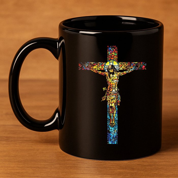 Jesus Cross Christian Stained Glass Christian Art 11oz C Handle Ceramic Mug