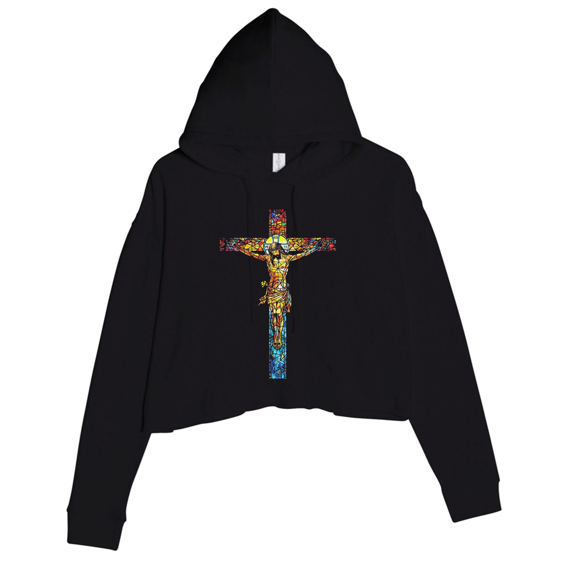Jesus Cross Christian Stained Glass Christian Art Crop Fleece Hoodie