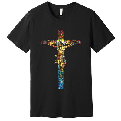Jesus Cross Christian Stained Glass Christian Art Premium T-Shirt