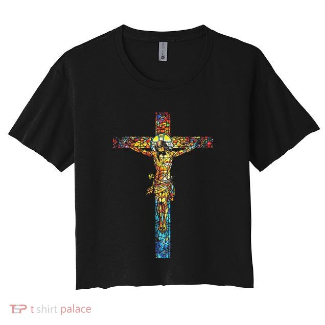 Jesus Cross Christian Stained Glass Christian Art Crop Top