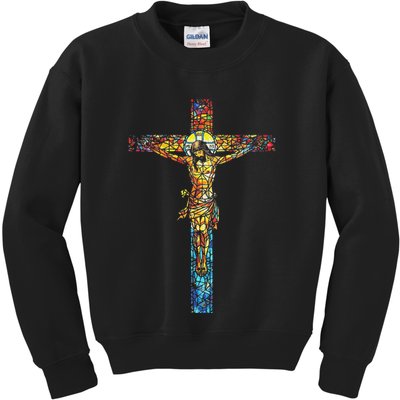 Jesus Cross Christian Stained Glass Christian Art Kids Sweatshirt