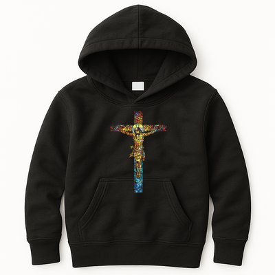 Jesus Cross Christian Stained Glass Christian Art Kids Hoodie