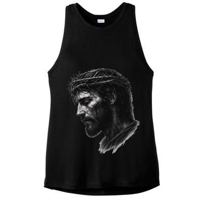 Jesus Christ Crown Of Thorns Realistic Vintage 90s Ladies PosiCharge Tri-Blend Wicking Tank