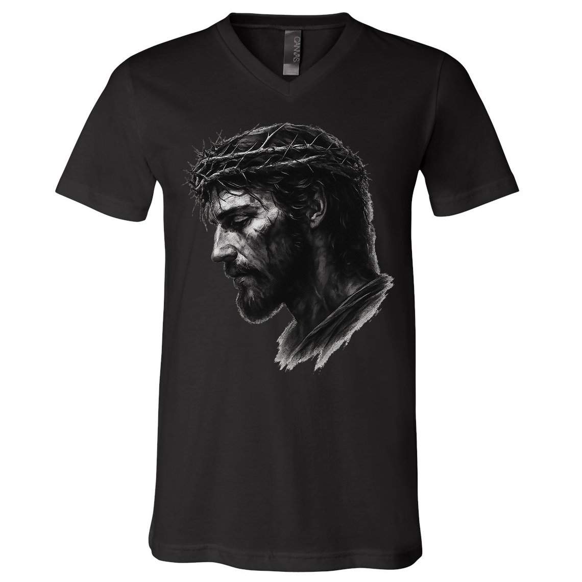 Jesus Christ Crown Of Thorns Realistic Vintage 90s V-Neck T-Shirt