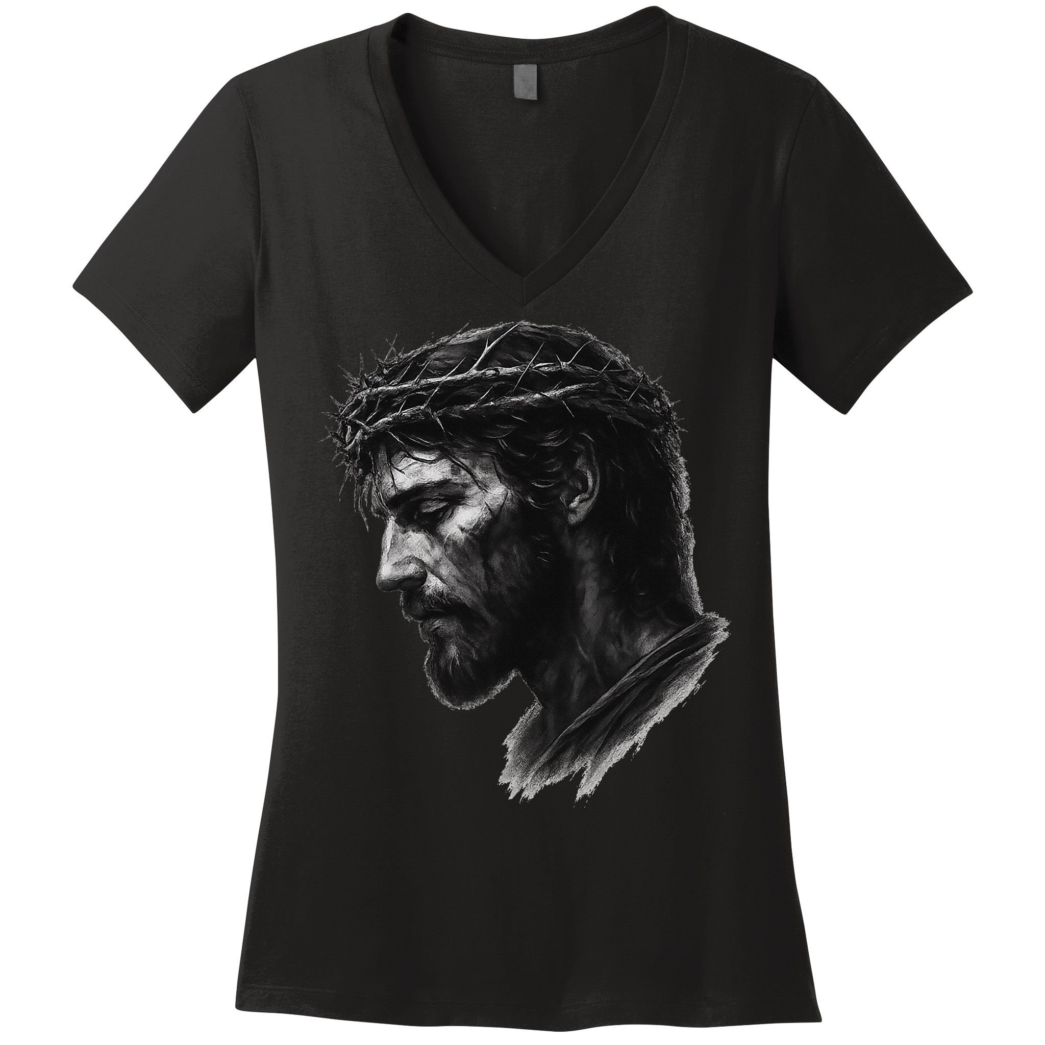 Jesus Christ Crown Of Thorns Realistic Vintage 90s Women's V-Neck T-Shirt
