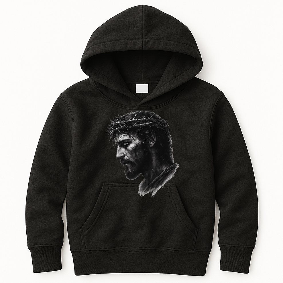 Jesus Christ Crown Of Thorns Realistic Vintage 90s Kids Hoodie