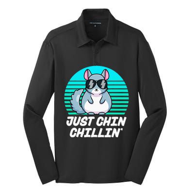 Just Chin Chillin Funny Chinchilla Lovers Kawaii Chinchillin Silk Touch Performance Long Sleeve Polo