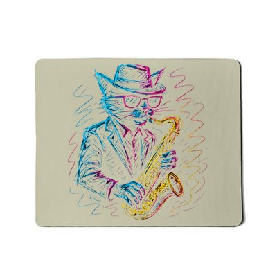 Jazz Cat Cool Saxophone Player Retro Musician Jazz Band Mousepad