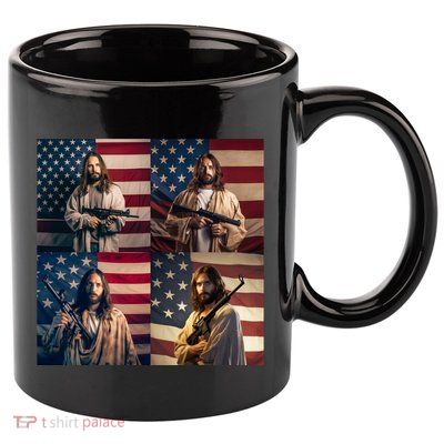 Jesus Christ Carrying Gun Defending America 11oz C Handle Ceramic Mug