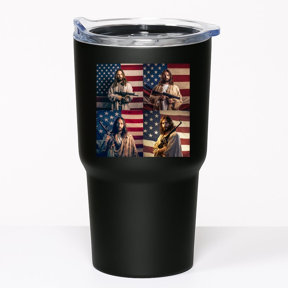 Jesus Christ Carrying Gun Defending America Tumbler