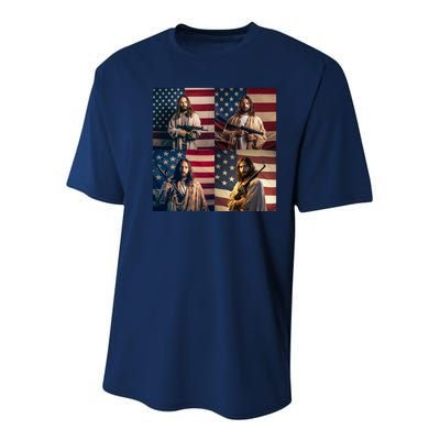 Jesus Christ Carrying Gun Defending America Youth Performance Sprint T-Shirt