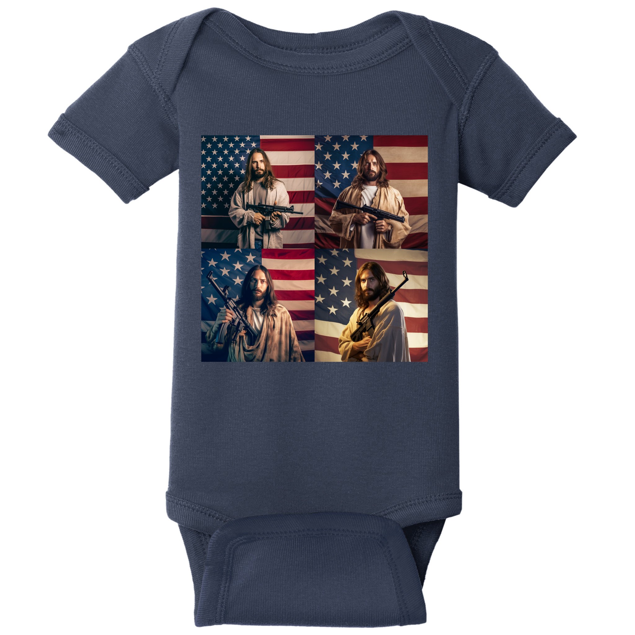 Jesus Christ Carrying Gun Defending America Baby Bodysuit