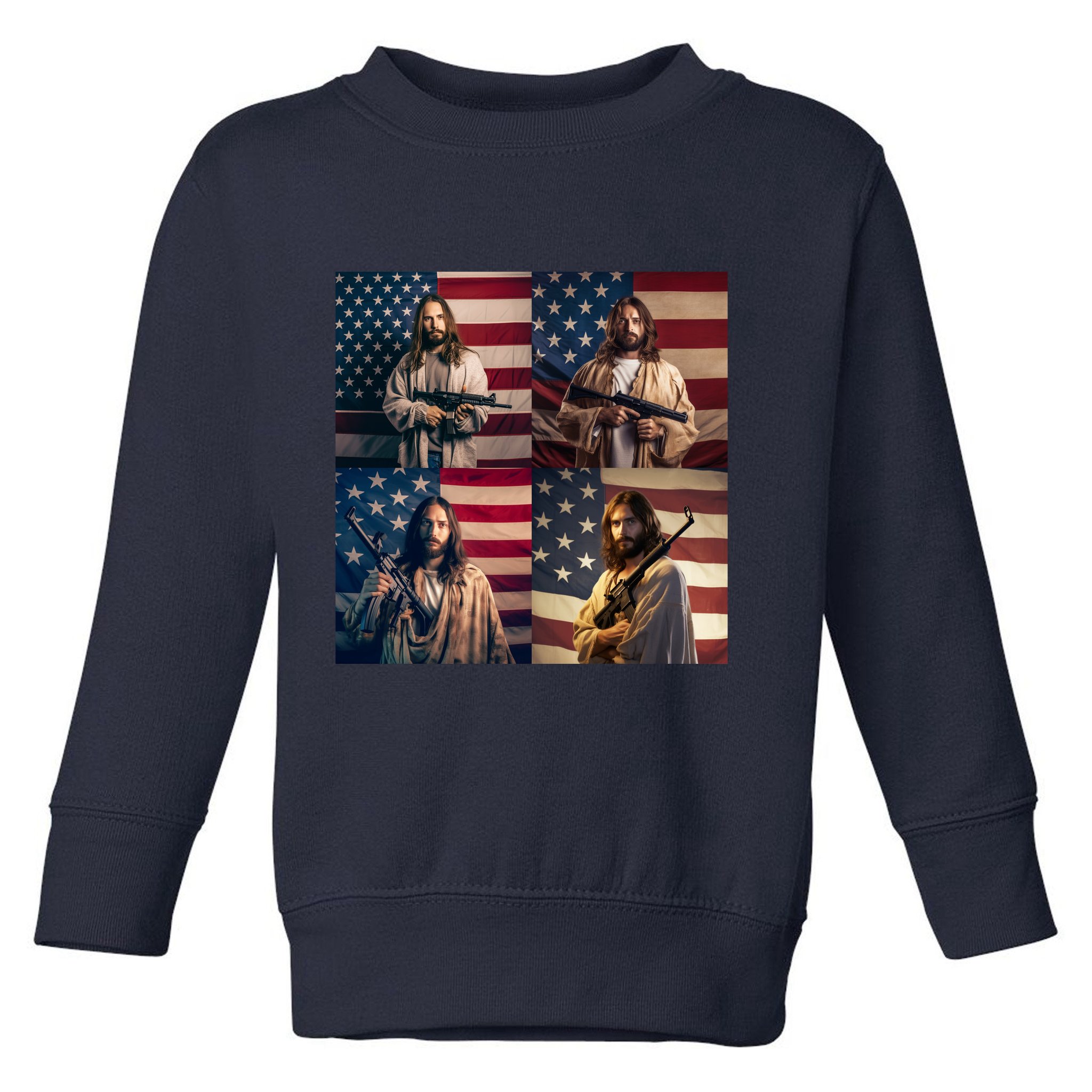 Jesus Christ Carrying Gun Defending America Toddler Sweatshirt