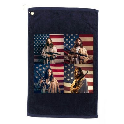 Jesus Christ Carrying Gun Defending America Golf Towel