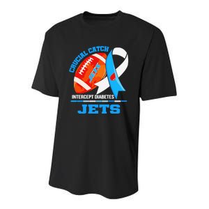 Jets Crucial Catch Intercept Diabetes Youth Performance Sprint T-Shirt