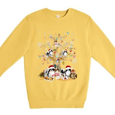 Japanese Chin Christmas Tree Lights Xmas Pajama Dog Premium Crewneck Sweatshirt