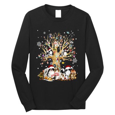 Japanese Chin Christmas Tree Lights Xmas Pajama Dog Long Sleeve Shirt