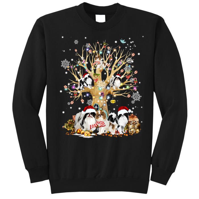 Japanese Chin Christmas Tree Lights Xmas Pajama Dog Tall Sweatshirt