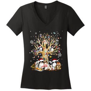 Japanese Chin Christmas Tree Lights Xmas Pajama Dog Women's V-Neck T-Shirt