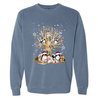 Japanese Chin Christmas Tree Lights Xmas Pajama Dog Garment-Dyed Sweatshirt