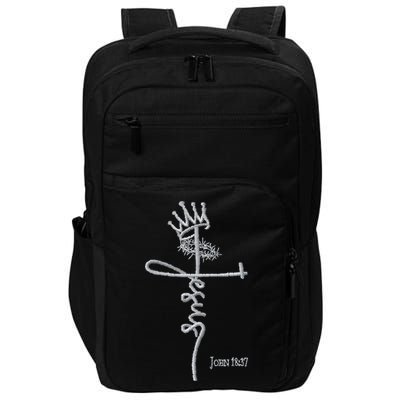 Jesus Cross Crown Of Thorns John 18:37 King Embroidered Embroidered Impact Tech Backpack