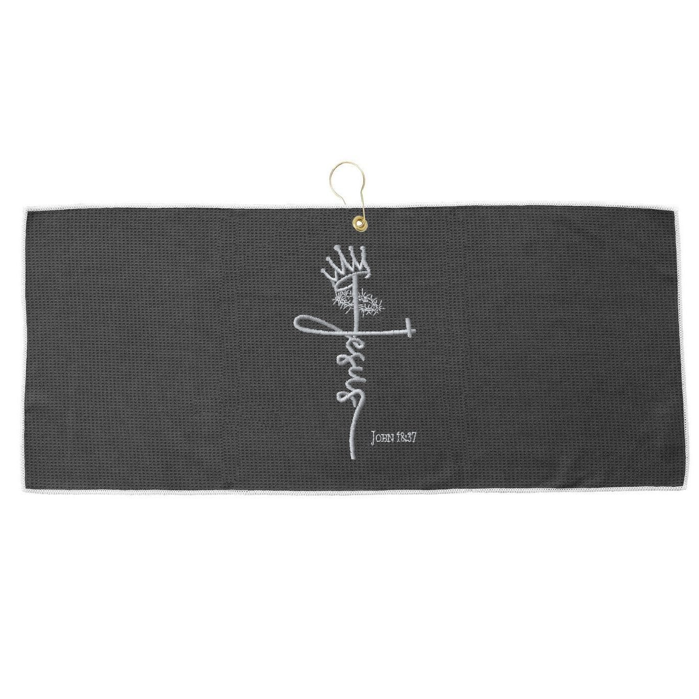 Jesus Cross Crown Of Thorns John 18:37 King Embroidered Embroidered Large Microfiber Waffle Golf Towel