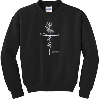 Jesus Cross Crown Of Thorns John 18:37 King Embroidered Embroidered Kids Sweatshirt