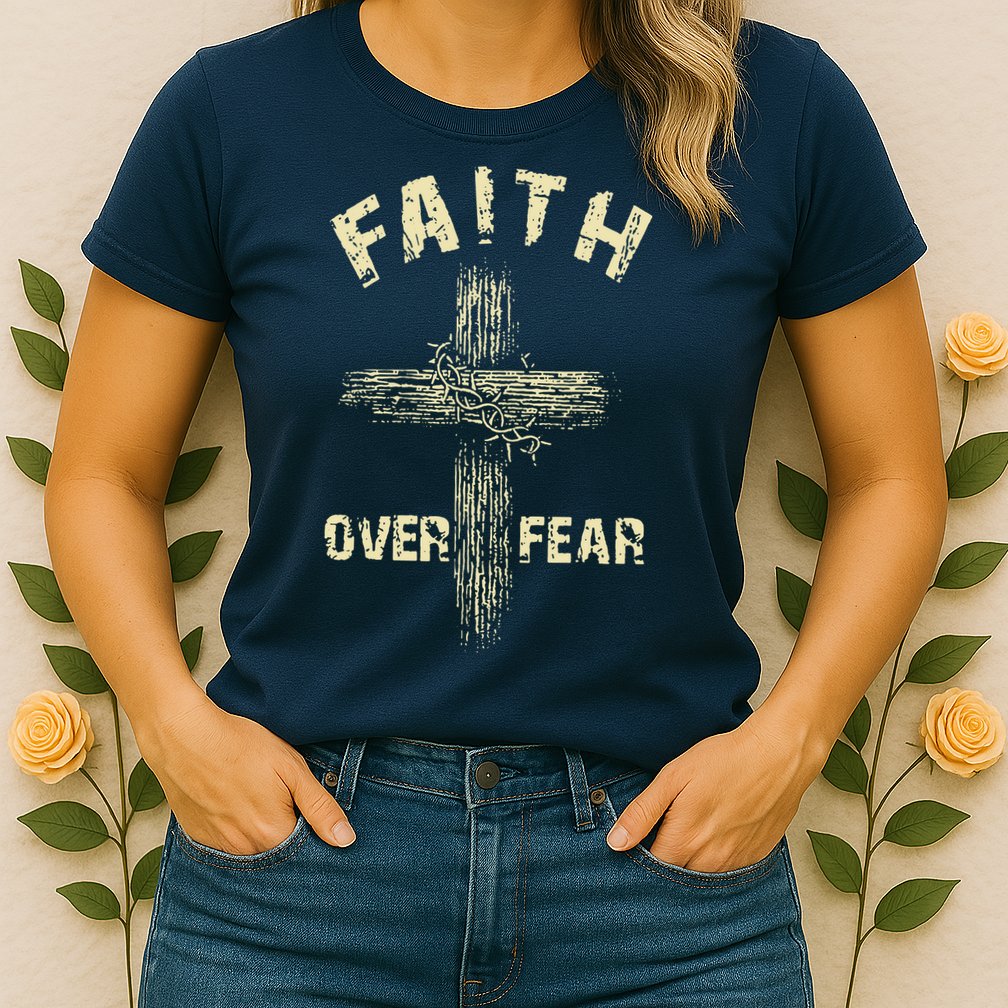 Jesus Christ Cross Faith Over Fear Womens T-Shirt